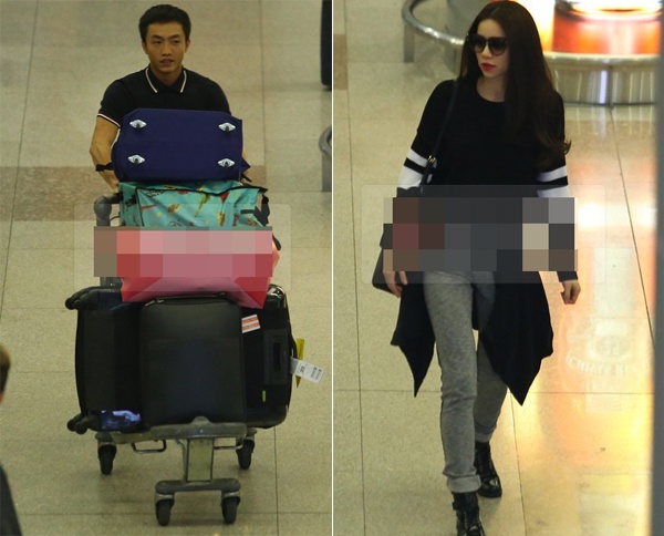 Đi cùng vợ tới lưu diễn ở Đài Loan, khi về tới sân bay, Cường Đô La một mình đẩy xe hành lý cồng kềnh để bà xã Hồ Ngọc Hà thảnh thơi. 