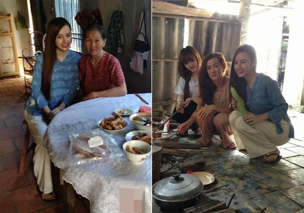 Dịp Tết nguyên đán vừa qua, Angela Phương Trinh cùng mẹ và em gái về quê thăm họ hàng. Nữ diễn viên trẻ diện trang phục giản dị chụp ảnh bên người bà của cô.