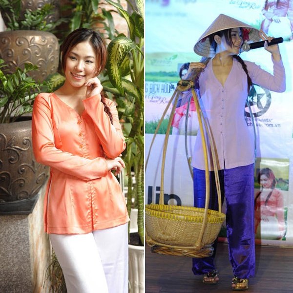 Nữ ca sĩ Lương Bích Hữu không khỏi khiến nhiều người bất ngờ khi chọn mặc áo bà ba đi dự event ra mắt album cũng như đội nón lá, gánh hàng rong lên sân khấu biểu diễn.