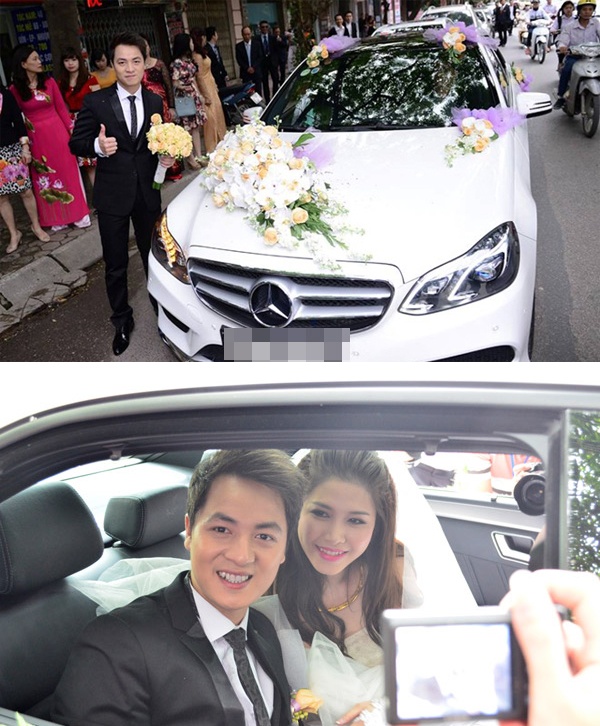 Làm đám cưới sau một thời gian sống chung và có con, ngày trọng đại của Đăng Khôi và bạn gái Thủy Anh hoành tráng không kém các sao Việt khác, đặc biệt với xe đón dâu. Nam ca sĩ lái chiếc E400 2014 – một dòng xe mới thuộc Mercedes-Benz có giá <abbr class=