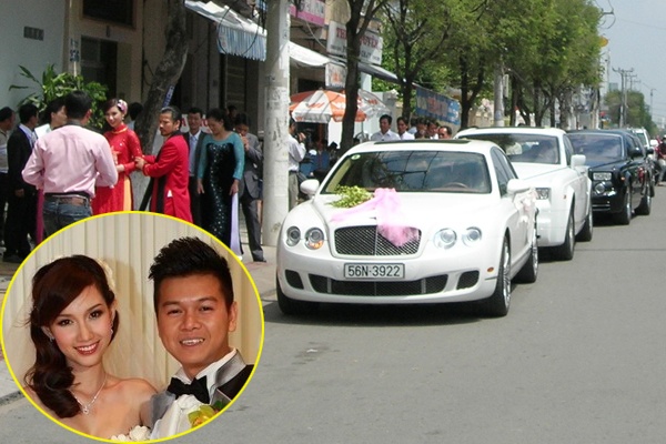 Cũng kết hôn với một thiếu gia chơi xe, đám cưới của MC kiêm hot girl Quỳnh Chi ngập tràn xế hộp khủng. Trong ngày trọng đại làm dâu nhà đại gia Thủy Sản, Quỳnh Chi được chú rể Văn Chương đón cô về nhà chồng bằng chiếc Bentley Continental Flying Spur màu trắng có giá vào thời điểm đó là <abbr class=