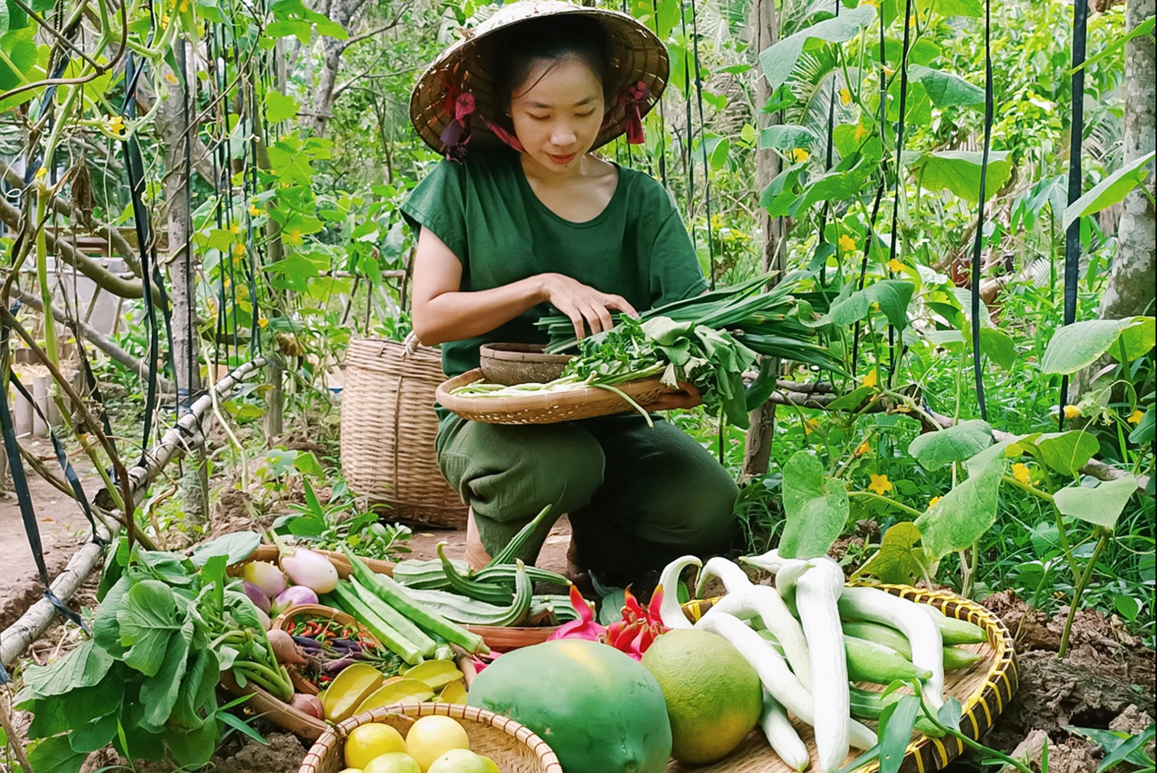 Co gai bo pho ve que, lam kenh am thuc mien Tay hinh anh