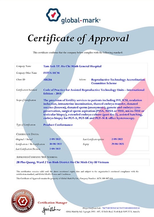 Bệnh viện Tâm Anh, chứng chỉ RTAC ảnh 1 Benh vien Tam Anh, chung chi RTAC anh 1