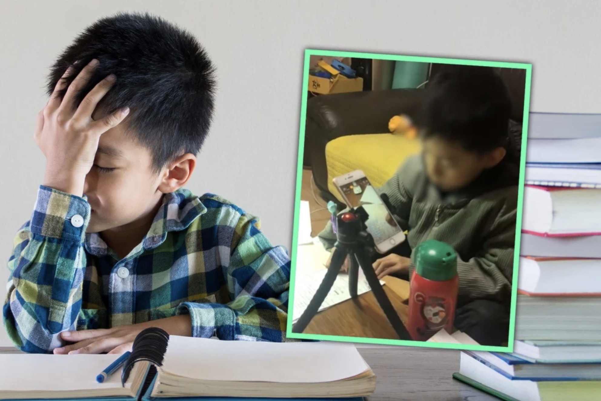 Me nho mat xem livestream giam sat, cau be lam bai tap nhanh gap 3 lan hinh anh