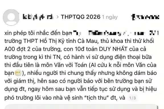 Cà Mau xác minh phản ánh học sinh gian lận thi tốt nghiệp