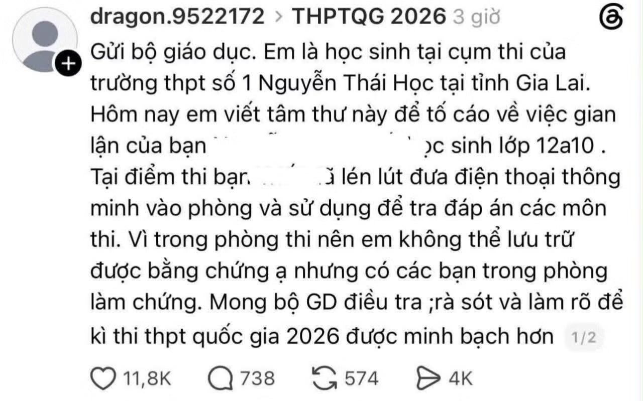 Học sinh Gia Lai bị tố dùng điện thoại trong phòng thi tốt nghiệp