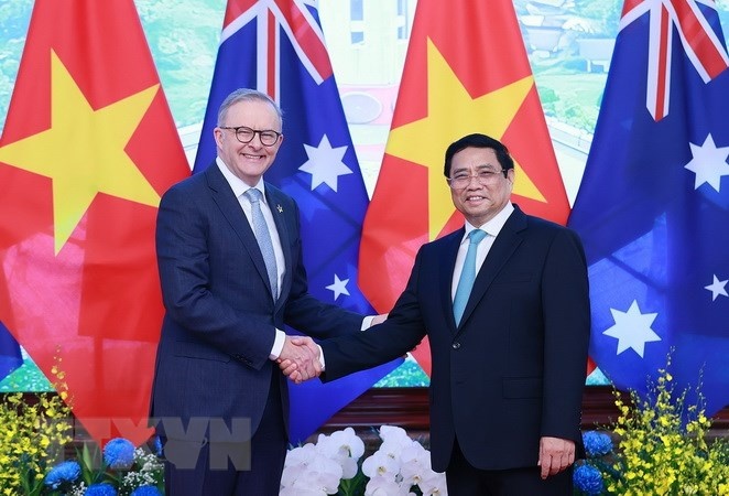 Thu tuong Pham Minh Chinh va Thu tuong Australia gap go bao chi hinh anh
