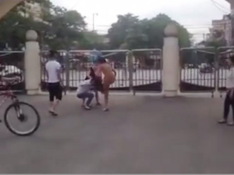 Clip nu sinh bi danh dap, keo le truoc cong cong vien hinh anh