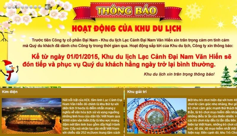 Thông báo hoạt động trở lại của khu du lịch.