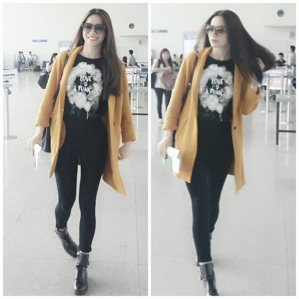 Cũng có khi tràn Hà Hồ đầy nữ tính, yêu kiều với váy bằng vải tweed và cao gót mũi tròn cổ điển.