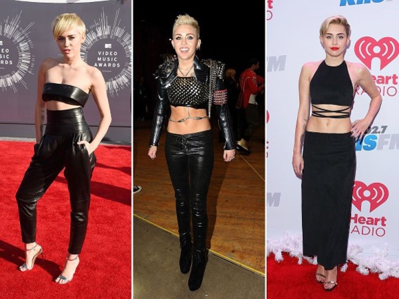 Miley Cyrus đặc biệt có tình yêu với màu đen và mốt áo midriff khoe cơ bụng thế này.