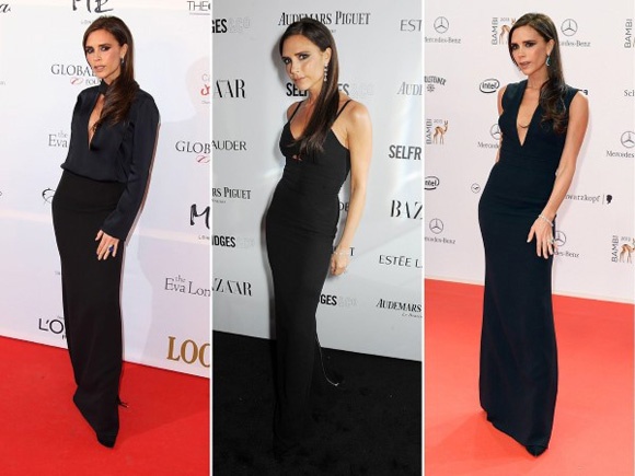 Ba bộ đầm bó sát này của Victoria Beckham trông na ná giống nhau, còn tư thế tạo dáng là