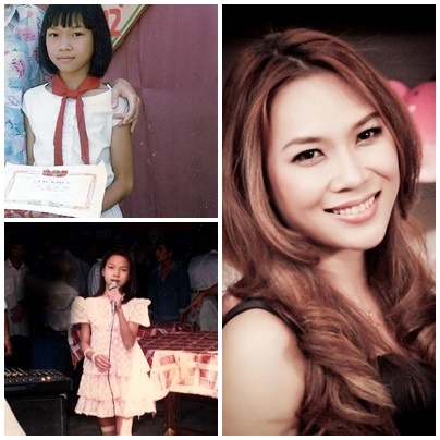 Mỹ Tâm trông khá bướng bỉnh với mái tóc ngố nhưng hiện tại chị trông nữ tính, dịu dàng. Tuy nhiên gương mặt so với ngày bé không có quá nhiều khác biệt.