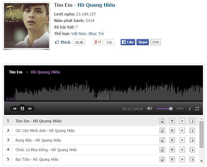 Album Tìm em của Hồ Quang Hiếu.