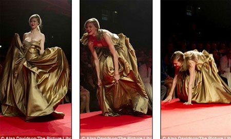 Wixson ngã trong show diễn kêu gọi quyên góp của Naomi Campbell tại Cannes.