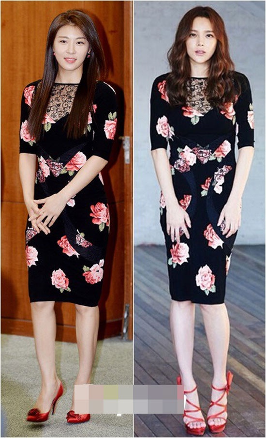 Ha Ji Won và Park Shi Yeon đều khoe dáng thanh mảnh với váy liền thân họa tiết hoa.