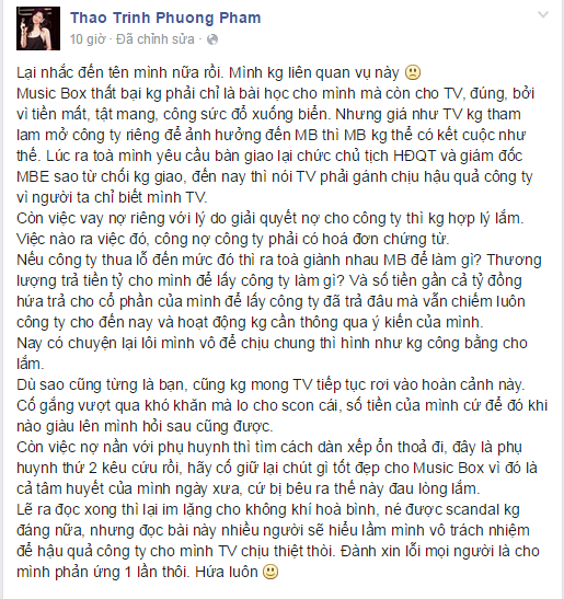 Chia sẻ của Thanh Thảo trên trang cá nhân nhận được sự đồng thuận của nhiều người.