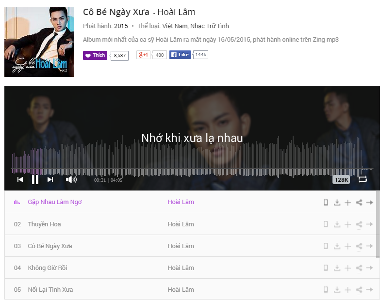 Cô bé ngày xưa của Hoài Lâm trên BXH Zing Mp3.