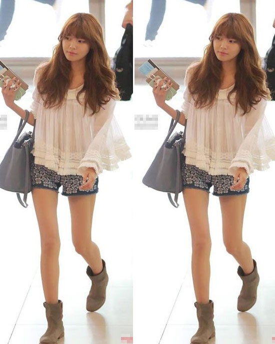 So Young năng động với quần short, áo ren và bốt ngắn cổ.