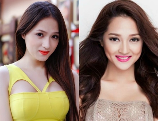 Bảo Anh và Hương Giang Idol:  Khi đặt hình ảnh của Hương Giang Idol và Bảo Anh cạnh nhau, người ta dễ dàng nhận thấy hai nữ ca sĩ này giống nhau đến nỗi nếu ai không biết chắc sẽ nghĩ họ là chị em sinh đôi. Không chỉ giống nhau ở chiếc mũi cao, ánh mắt và nụ cười mà họ còn đem đến một hình ảnh nữ tính và dịu dàng. 