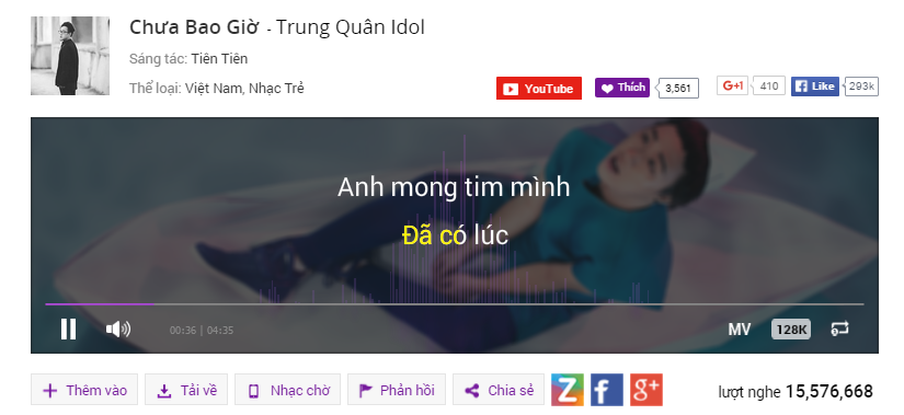 Trung Quân tiếp tục chiếm lĩnh vị trí đầu bảng ca khúc.