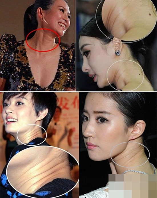 Hàng loạt ngôi sao như Chương Tử Di, Phạm Băng Băng, Tôn Lệ, Lưu Diệc Phi bị soi phần cổ nhăn nheo và lão hóa như bà già.