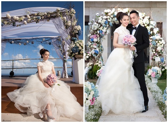 Từ Nhược Tuyên cũng không thể cưỡng lại sức hấp dẫn của thương hiệu đến từ nhà  thiết kế gốc Hoa này khi khoác lên mình chiếc váy xòe với phần chân váy có những  lớp voan tạo hình như một bông hoa.