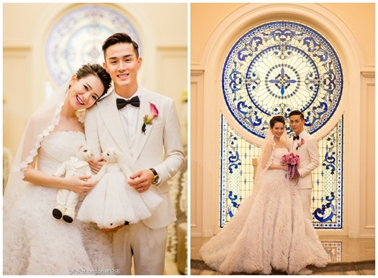 Trong khi đó nữ diễn viên Thích Vy lại chọn cho mình một chiếc váy có phần dưới xòe  rộng được đính nhiều bông hoa lụa để tạo độ phồng. Đây là một sản phẩm của nhà  thiết kế nổi tiếng xứ Trung là Bốc Kha Văn.