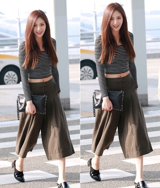 Nana (After School) chẳng khác gì siêu mẫu với set đồ bao gồm quần  culottes và áo crop top.