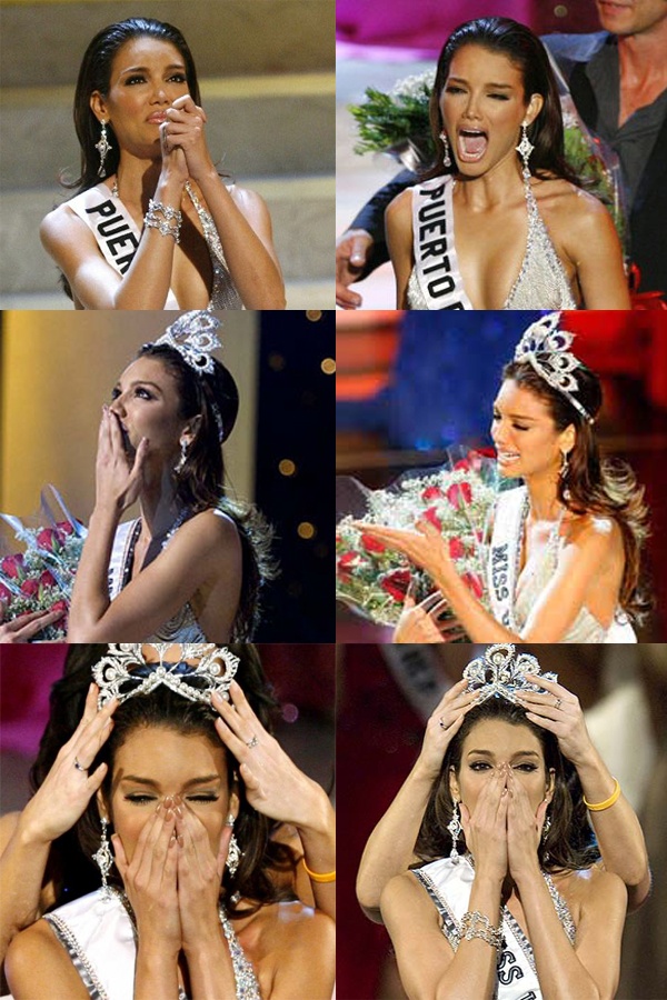 Không hề thua kém, người đẹp Puerto Rico - Zuleyka Rivera “ăn mừng” chiến thắng tại Miss Universe 2006 bằng màn khóc mếu “lịch sử”. Vì khóc và che mặt quá nhiều nên cánh săn ảnh hầu như không ghi lại được bức hình nào đẹp cho cô.