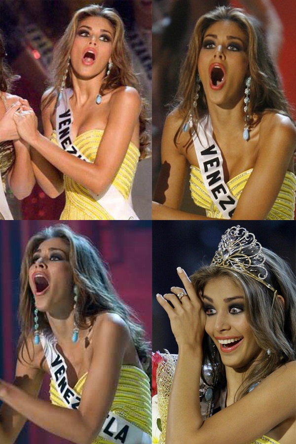 Bông hồng tuyệt đẹp Dayana Mendoza đến từ Venezuela dường như không thể tin nổi khi đăng quang HH Hoàn vũ 2008 được tổ chức tại Việt Nam.