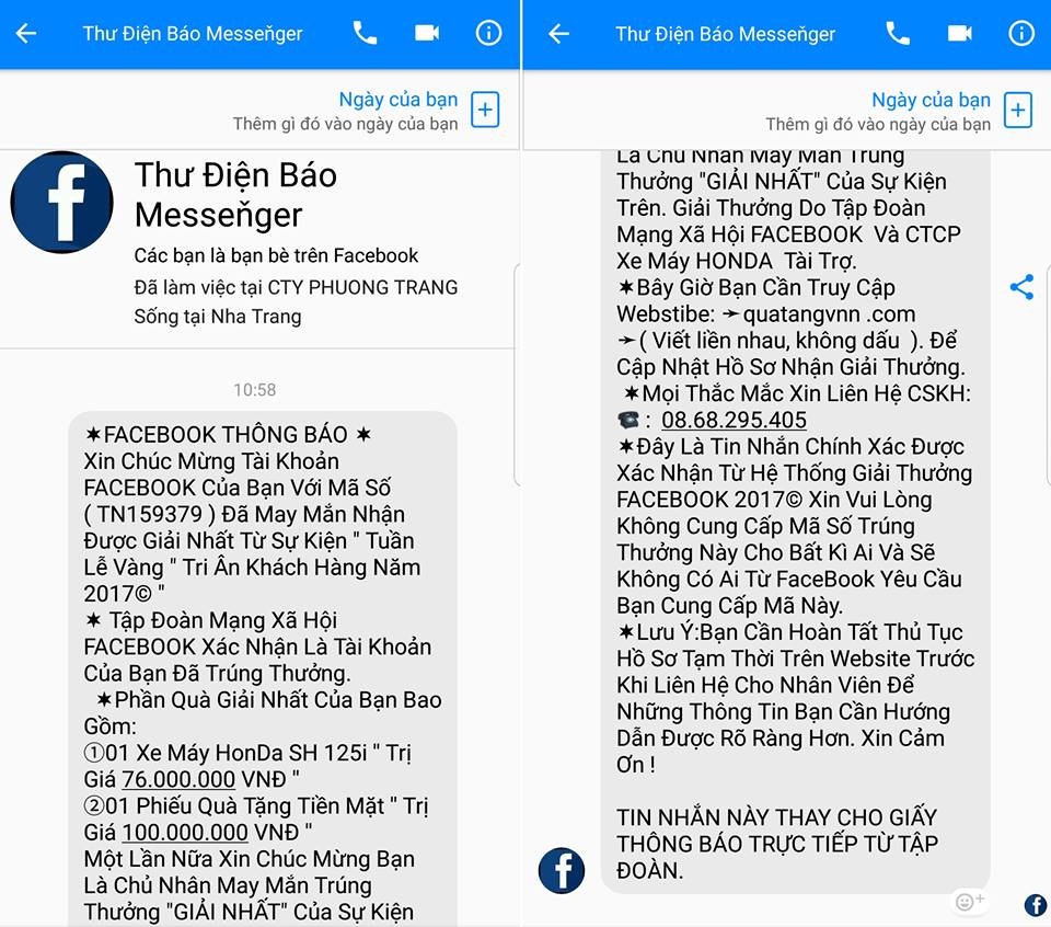 lừa đảo qua tin nhắn facebook ảnh 1 lua dao qua tin nhan facebook anh 1