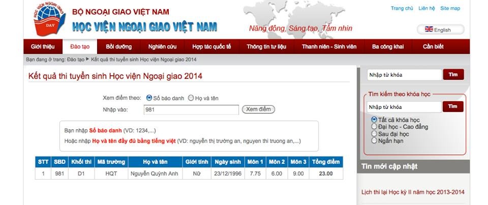 Thông báo trúng tuyển của Quỳnh Anh với môn Văn 9 điểm. Ảnh: NVCC