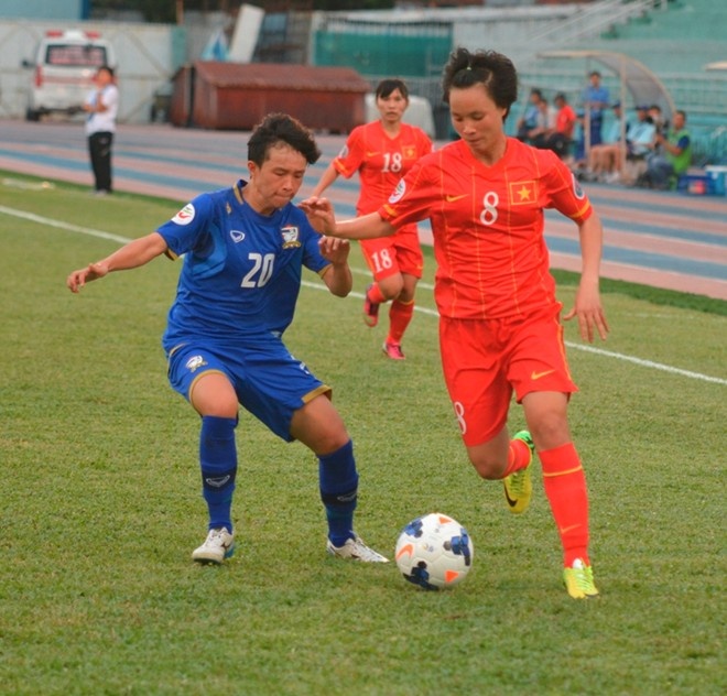 Thất bại 1-2 trước Thái Lan trong trận play-off tranh vé tham dự World Cup bóng đá nữ. Ảnh: Nguyễn Đăng