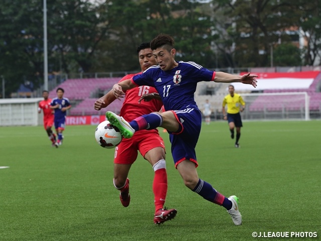 Olympic Nhật Bản (áo xanh) tiếp tục thể hiện phong độ ấn tượng trước khi bước vào vòng loại U23 châu Á. Ảnh: JFA