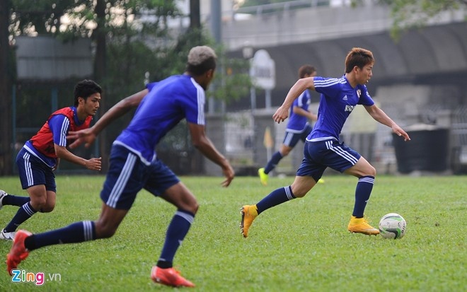 Cầu thủ Olympic Nhật Bản tập luyện chuẩn bị cho trận đấu với Olympic Việt Nam. Ảnh: Tùng Lê