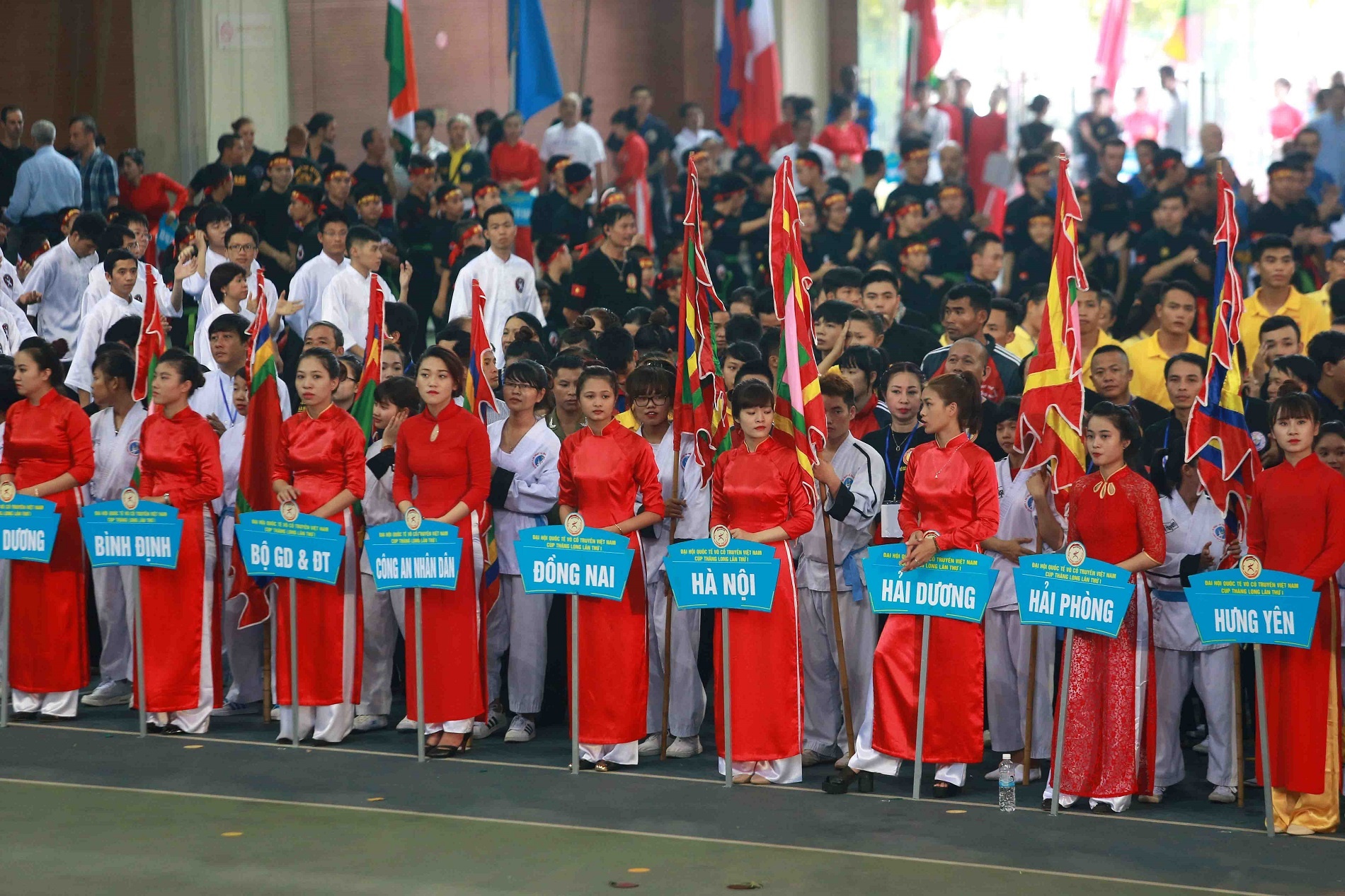Đông đảo các đoàn trong nước có truyền thống mạnh về võ thuật như Bình Định, Công an nhân dân... Tham dự Đại hội quốc tế võ cổ truyền Việt Nam tranh Cúp Thăng Long lần thứ nhất.