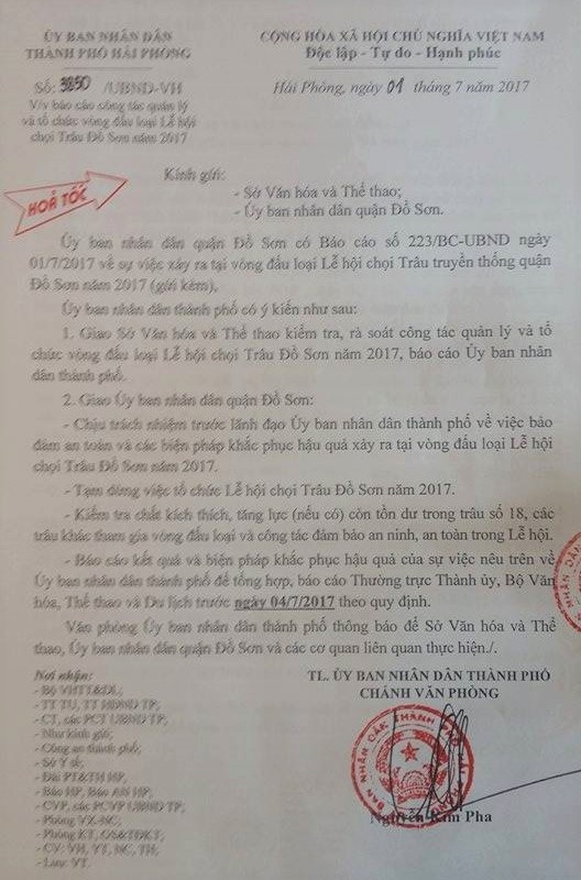 Hải Phòng dừng lễ hội chọi trâu ảnh 1 Hai Phong dung le hoi choi trau anh 1