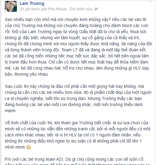 Anh Hai Lam Trường thấy hơi thất vọng vì cách thể hiện của một số bạn trẻ trên Facebook về chương trình.