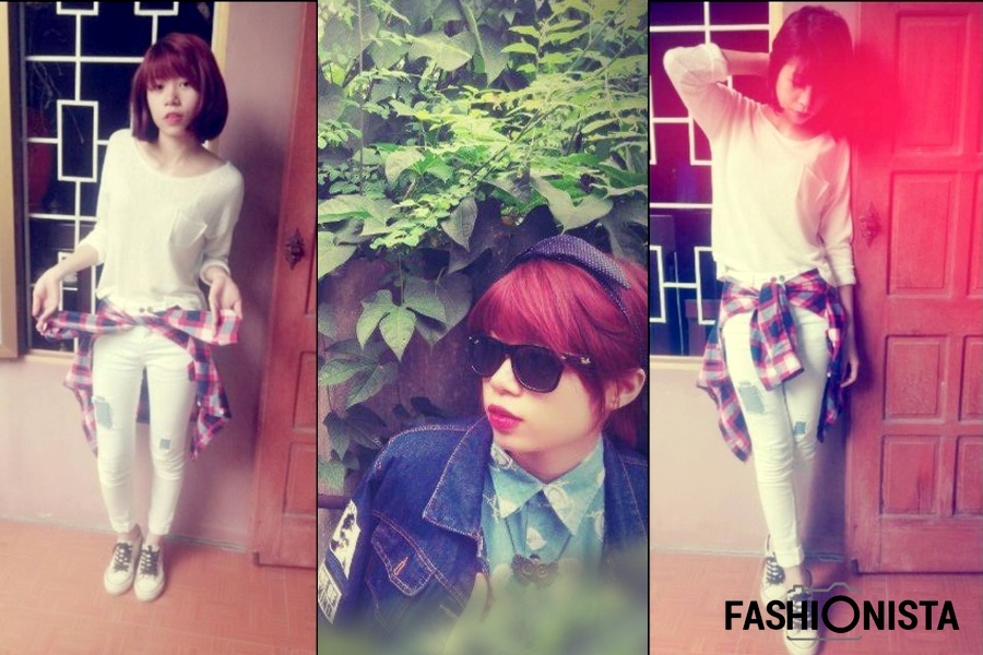 Giày sneaker, sơ-mi buộc vạt, quần jeans rách là những trang phục, phụ kiện được Thanh Thuý sử dụng triệt để cho phong cách tomboy của mình. Cô sinh viên chia sẻ muốn được mọi người biết đến như một fashionista - tín đồ thời trang thật sự. Từ đó, Thanh Thuý luôn sáng tạo để mang đến nét mới lạ, bay bổng cho trang phục cơ bản thường ngày.