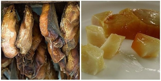 Thịt cá mập lên men. Món ăn truyền thống phổ biến của người Ireland này có tên địa phương là Hákarl. Thịt cá mập Greenland sẽ được treo phơi khô trong vòng 4,5 tháng để lên men, bởi chúng khá độc không thể ăn được khi còn tươi. Khi ăn, chúng có vị đặc biệt, nặng mùi và tanh.