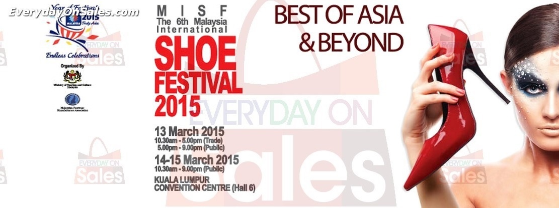 6. Lễ hội Giày Quốc tế Malaysia. Từ giày gót nhọn quyến rũ đến những đôi dép thời trang, những đôi giày cao gót cổ điển và những đôi boot thời thượng, lễ hội sẽ đưa khách tham quan vào cuộc hành trình hấp dẫn tới thế giới thiết kế giày dép. Trải nghiệm mua sắm giày Jimmy Choo và tận hưởng chương trình giảm giá hấp dẫn cho các mẫu giày mới nhất của những nhà thiết kế trong nước và quốc tế. Lễ hội Giày Quốc tế Malaysia lần thứ 56 này sẽ mang lại cho bạn đa dạng mẫu mã giày dép,, những buổi trình diễn thời trang, biểu diễn nghệ thuật làm giày và cuộc thi thiết kế giày. Thời gian: 3 - 5/04/2015 tại PWTC, Kuala Lumpur.