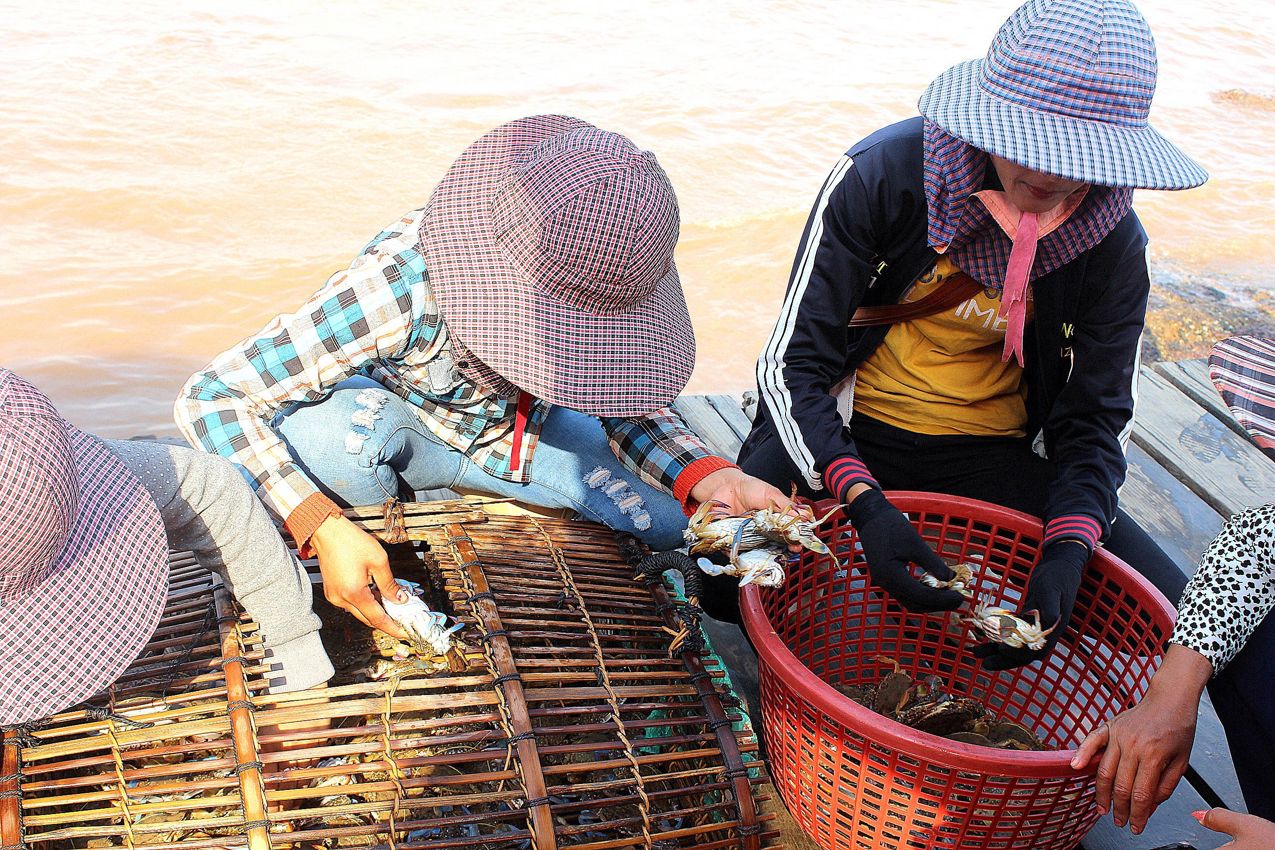 Khu chợ ghẹ luôn tấp nập vào buổi sáng trong khoảng từ 6 giờ đến 9 giờ. Từng chiếc giỏ mây bên trong đựng đầy những con ghẹ tươi sống mà người dân đánh bắt được, sau đó họ sẽ trao đổi thành quả mà họ thu được với các lái buôn ngay tại bờ biển.