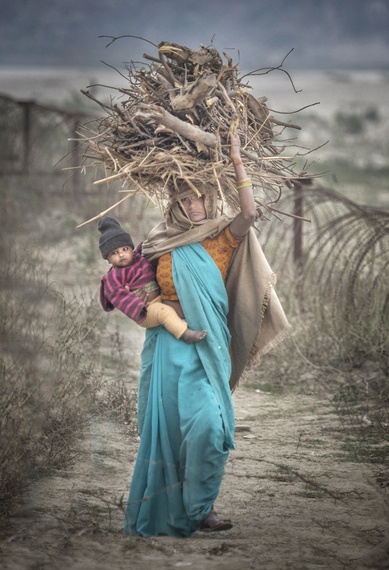 Người phụ nữ thu nhặt gỗ gần Taj Mahal.