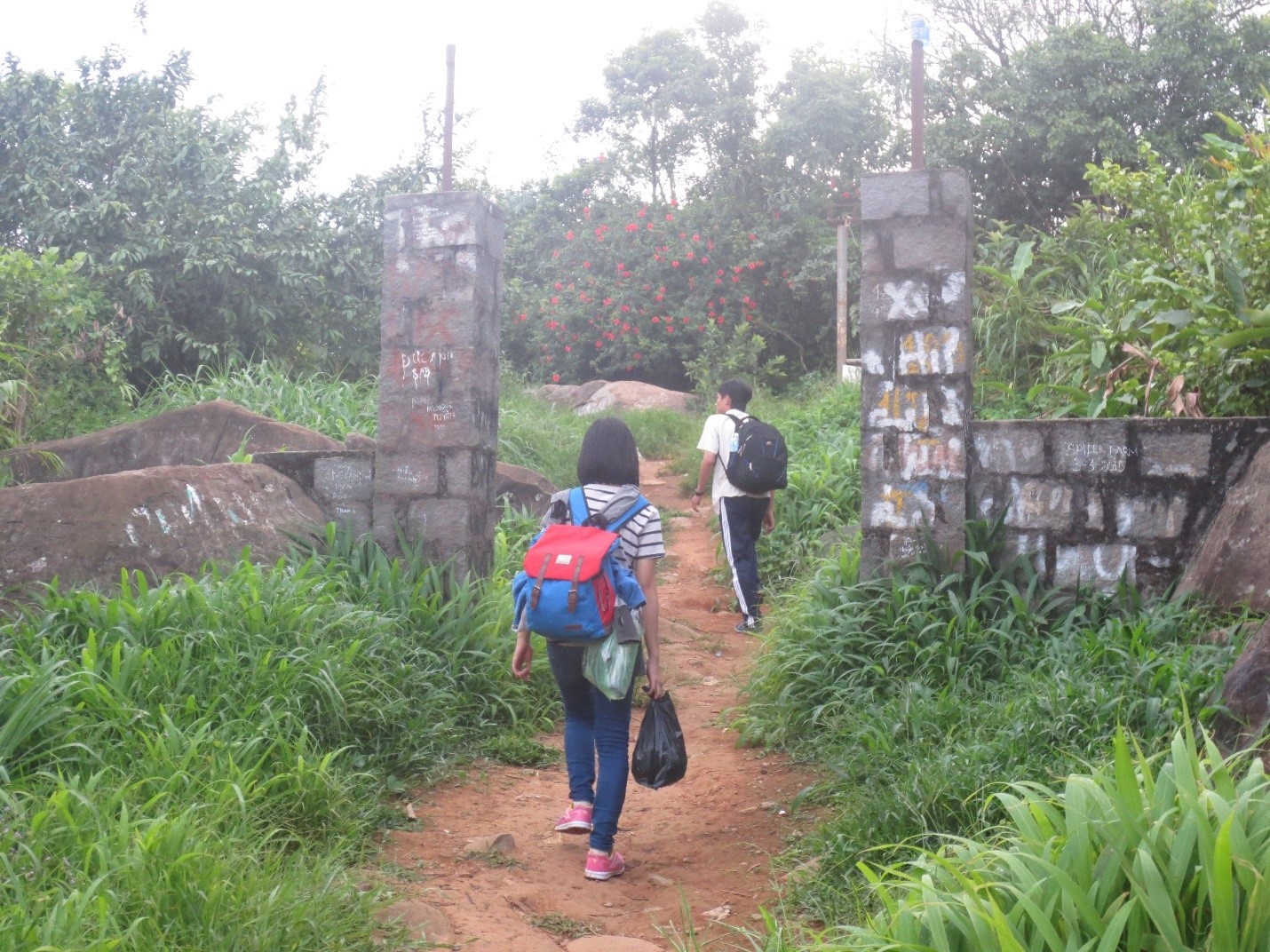 Mưa nhẹ hạt, và chúng tôi tiếp tục hành trình. Và 5h05 chúng tôi đã đặt chân lên đỉnh với tiếng cười hớn hở của đoàn khi gặp được đoàn khác leo bằng đường Ma Thiên Lãnh. Sương mù và cơn gió mạnh trên đỉnh đón chúng tôi vào một buổi chiều vất vả lên núi. Chúng tôi đi vào gần Biên phòng cắm trại để hạn chế gió mạnh. 