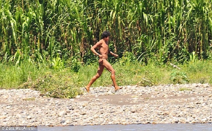 Hình ảnh thành viên bộ tộc Mashco Piro, sống bên bờ sông Madre de Dios, trong vườn quốc gia Manu, nơi tổ tiên của họ đã sinh sống từ nhiều năm qua và hiện đang được chính phủ Peru bảo vệ.