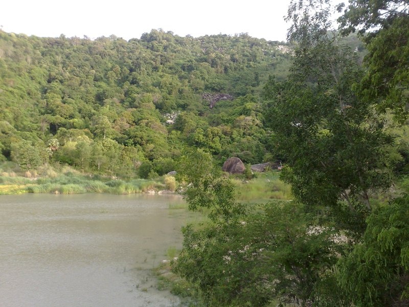 Phía dưới là một hồ nước, từ nguồn suối Vàng chảy ra. Bên trên là một dòng suối với một vách núi thẳng đứng cao sừng sửng, án ngữ một vách hồ rộng lớn.  Buổi chiều khi hoàng hôn vừa buông xuống, rất nhiều người dân đến ngắm cảnh và hóng gió, trên mặt hồ Soài So.