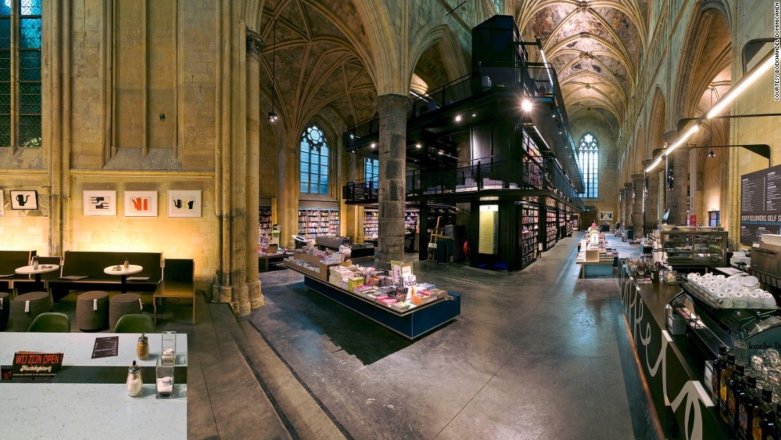 Hiệu sách Boelkhandel Dominicanen (Hà Lan): Từng là một nhà thờ cổ có 800 năm tuổi, nhà thờ Dominican đã chuyển thành hiệu sách vào năm 2006, nơi đây tổ chức khoảng 140 sự kiện văn học mỗi năm.