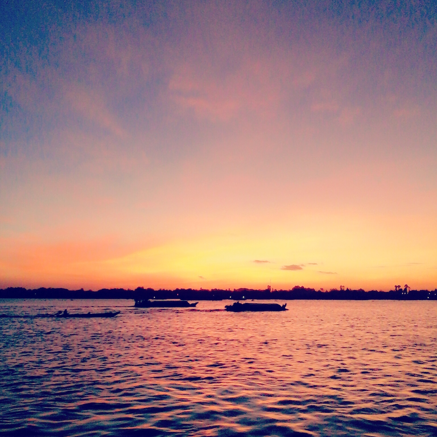 Ánh bình minh bên dòng sông Hậu Giang. Ảnh: Trần Thế Huy.