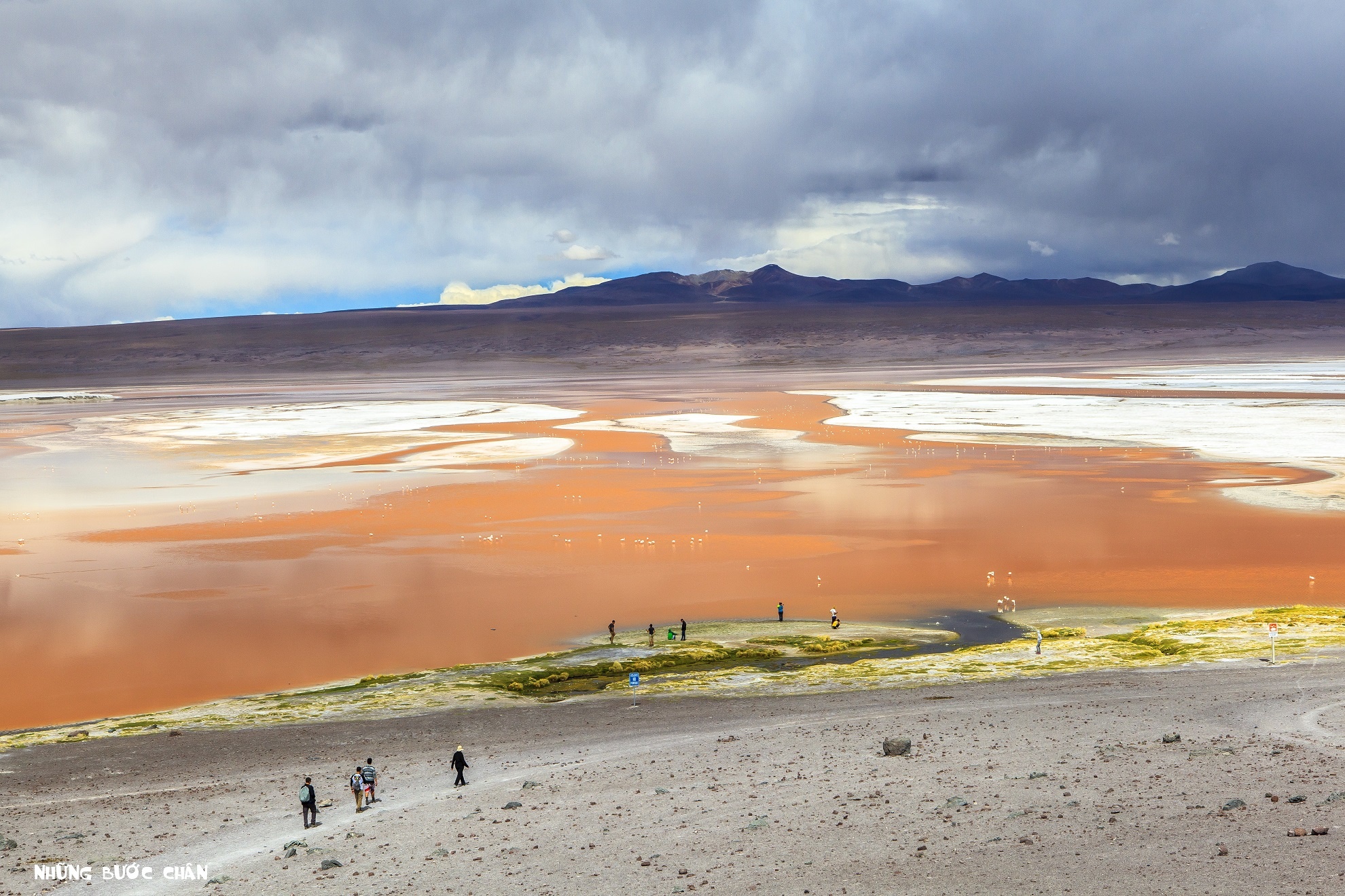 Sở dĩ được gọi là hồ Đỏ (Red Lagoon) vì nhìn từ xa mặt nước hồ nhuộm một màu đỏ cam độc đáo. Nguyên nhân của màu nước này là một loại tảo và trầm tích lắng đọng phía bên dưới. Xung quanh hồ là những đảo muối trắng xóa kết hợp với với màu đỏ cam tạo nên một khung cảnh tuyệt đẹp thu hút rất nhiều lượt khách du lịch quốc tế đến thăm hằng năm.